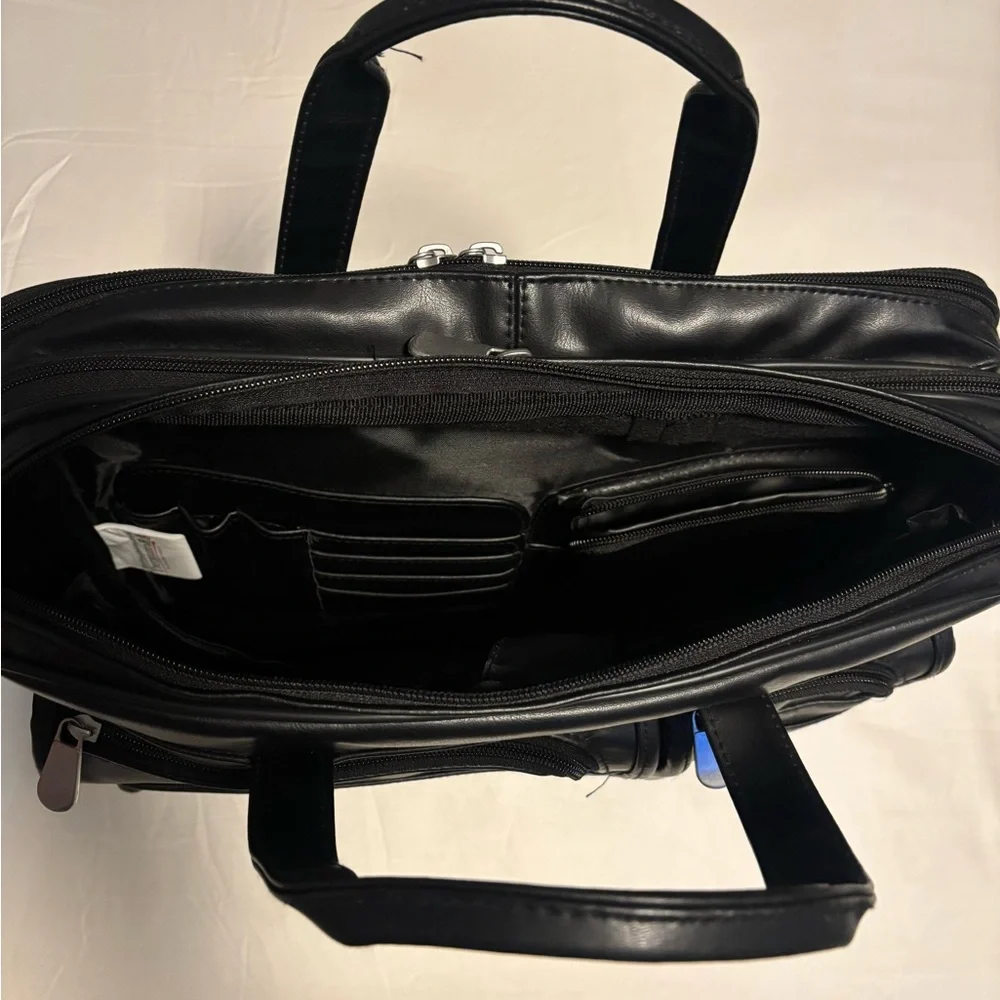 Men's Black Flux Leather Computer Briefcase with Front Organizer Pockets